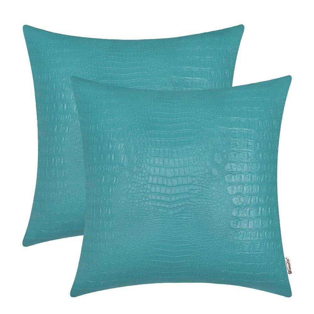 8918 Faux Leather Pillow Covers 16 X 16 Inches, Teal Leather Pillow Covers